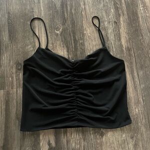 NWOT Zara Black Ruched Spaghetti Strap Cropped Tank Sz M